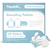 Papablic descaling tablets in a bottle washer improve cleaning of bottles and spray arms.
