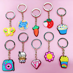 Papacharms fruit, animal, and flower motifs keychains for daily use.