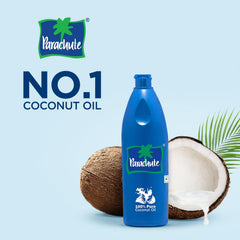 Parachute coconut oil amber glass bottle; premium packaging preserves quality