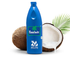Parachute coconut oil unrefined formula container; pure, chemical-free everyday use
