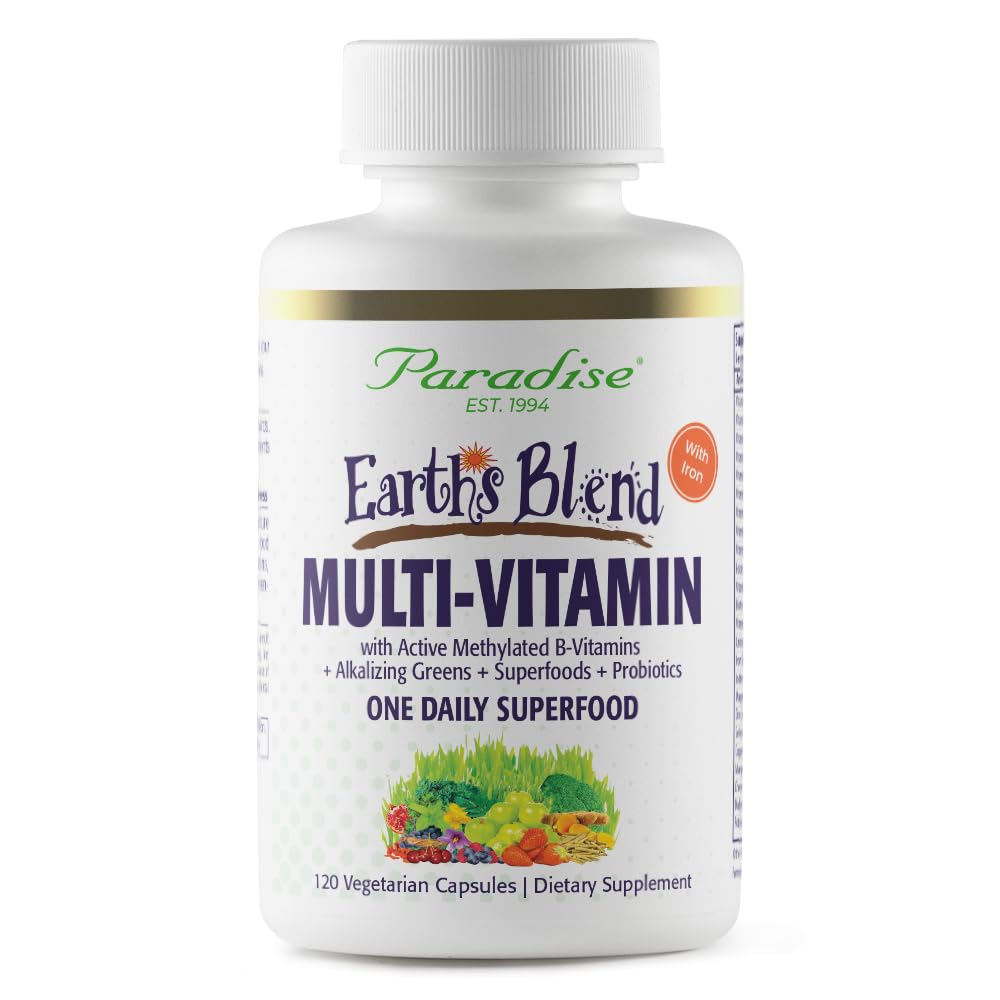 Paradise Herbs Earth's Blend bottle front showing 48 organic superfoods