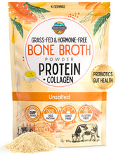 Paradise Naturals bone broth powder with scoop for quick, protein-rich meals.