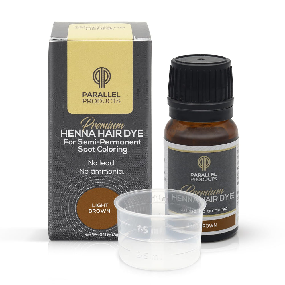 Parallel Products spot color henna kit bottle and dish for precise grey coverage.