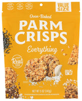 Parmcrisps Everything Cheese front view: crispy crackers for grazing.