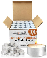 PARNOO 100-pack tealight candles in metal cups for stable, long-lasting ambiance