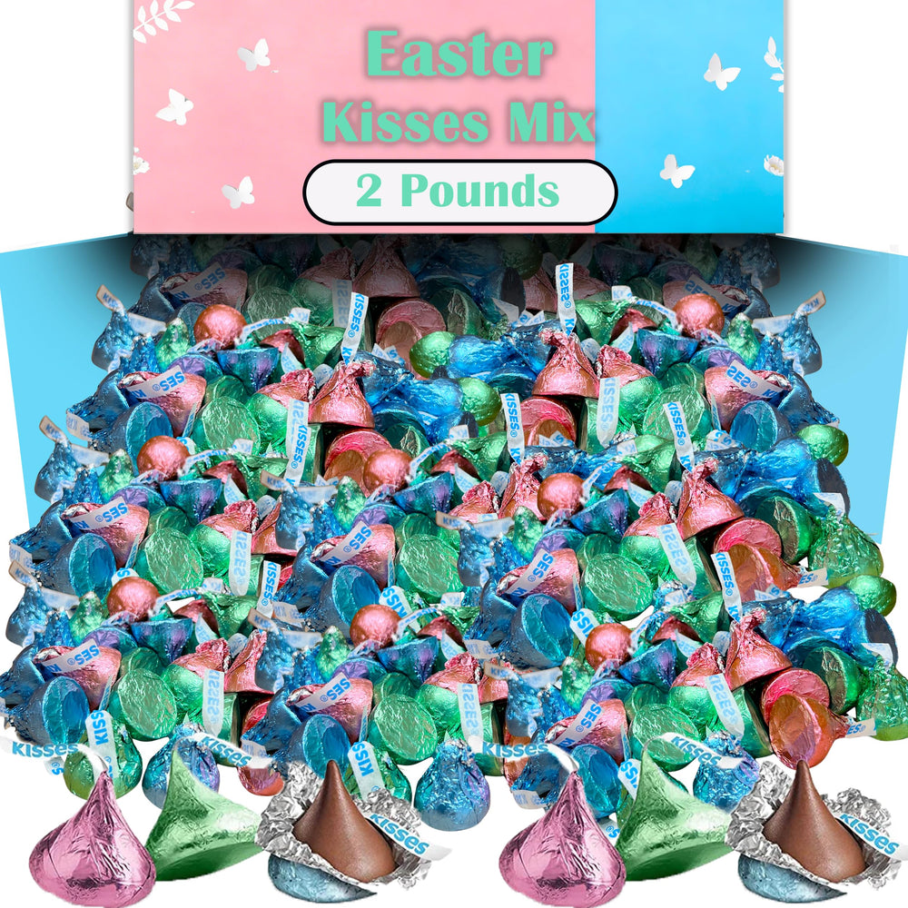 Partypom Hershey Easter Kisses in pastel foil wraps, ideal for Easter baskets and sharing.