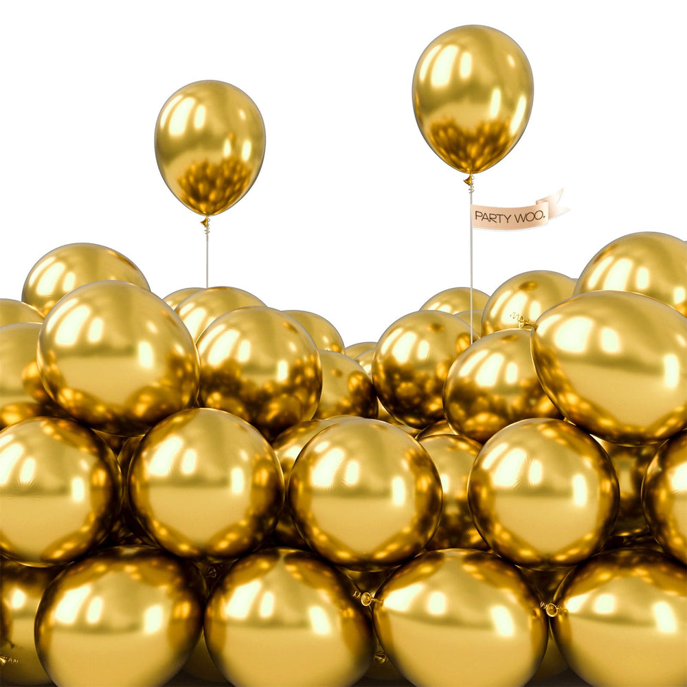 PartyWoo metallic gold balloons 5in pack: vivid chrome finish for colorful party decorations