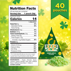 PartyWorks Sour Green Apple Popping Rocks bag highlighting tangy flavor and crunchy fizz