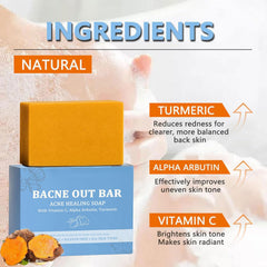 Turmeric-infused PARWENE Bacne Out Bar close-up showing nourishing ingredients.