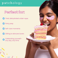Patchology Eye Want Cake sugarcane extract close-up emphasizing hydration benefits.