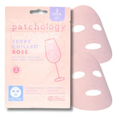 Patchology Serve Chilled Rosé sheet mask packaging highlights luxurious hydration for glowing skin