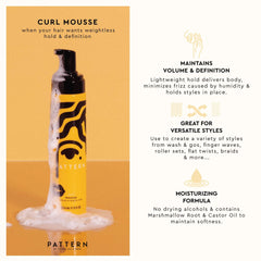 PATTERN Beauty Curl Mousse bottle with flexible shine for loose to tight curls.