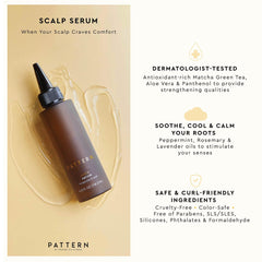 PATTERN Beauty scalp serum bottle closeup highlights moisturizing formula for dryness