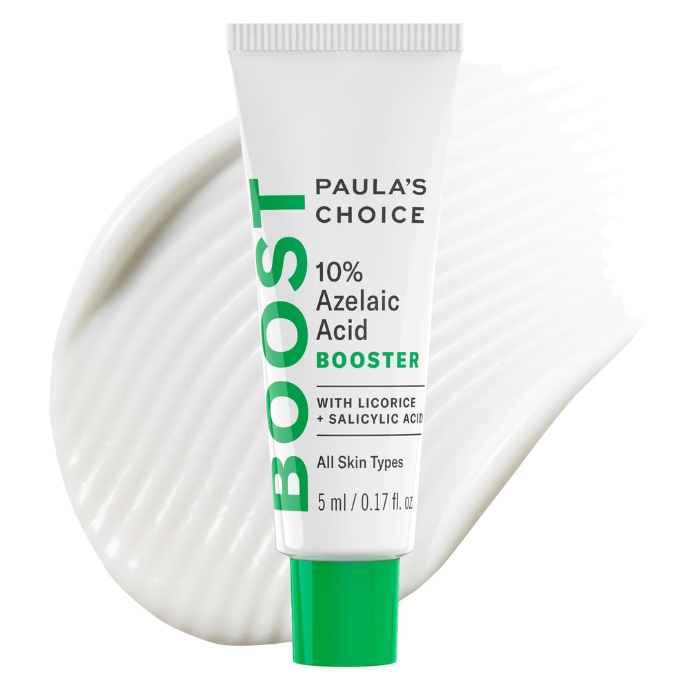 Paula's Choice BOOST Azelaic bottle closeup for portable, fragrance-free blemish care.