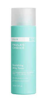 Paula's Choice Calm Nourishing Milky Toner bottle for gentle hydration after cleansing