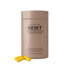 Paulina Fitness Reset AM bottle front showing label for metabolism support.