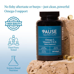 Pause Life Omega-3 DK2 capsules close-up showing softgels
