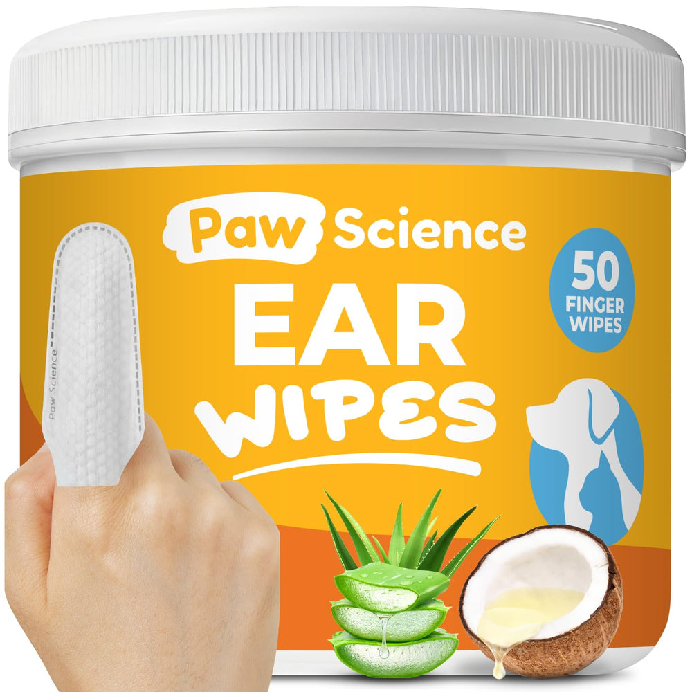 Paw Science dog ear cleaner wipes box front showing the product for clean, deodorized ears.