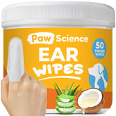 Paw Science dog ear cleaner wipes box front showing the product for clean, deodorized ears.