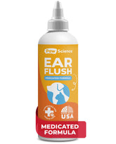 Paw Science dog ear cleaner bottle pour shows easy, mess-free application for ear care.
