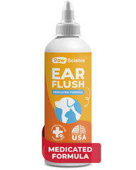 Paw Science dog ear cleaner bottle pour shows easy, mess-free application for ear care.