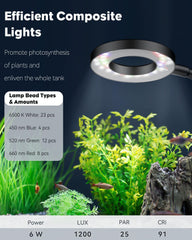 Pawfly 6W LED aquarium light clip-on design enabling versatile placement on small tanks.