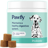 Pawfy Probiotics for Dogs bacon chews pack supports digestive comfort and regularity.