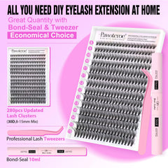 Pawotence 30D cluster lashes 8-15mm close-up for natural-looking fullness.