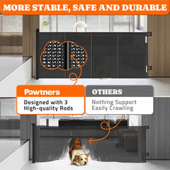 Pawtners rod-support system stabilizes the mesh to prevent tipping during use.