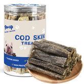 PAWUP cod skin roll dog treat, savory chew for coat shine and dental health.