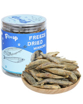 PAWUP Freeze-Dried Minnows bag front highlights a pure, single-ingredient, omega-3 rich dog treat.