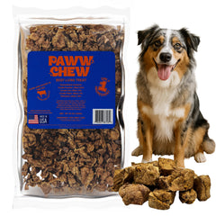 PAWW CHEW beef lung treats packaging highlights USA-made single-ingredient snack for training