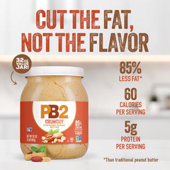PB2 Crunchy Powdered Peanut Butter close-up, shows crunchy bits in creamy powder.