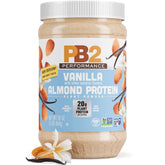 PB2 Performance almond protein powder bottle with vanilla aroma enhances taste.