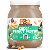 PB2 Performance Protein front view canister with cocoa-peanut powder, ideal for vegan protein shakes.