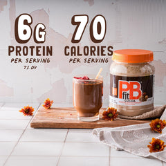 PBfit Cocoa Peanut Butter Powder scoop for quick, protein-boosting shakes.