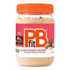 PBfit No Sugar Added peanut butter powder jar front, low-fat flavor.