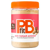PBfit No Sugar Added peanut butter powder in a jar shows texture for a low-fat spread