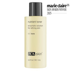PCA SKIN Nutrient Face Toner poured onto a cotton pad for gentle exfoliation