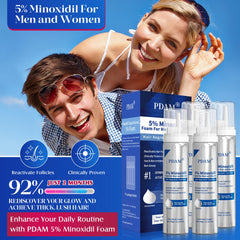 Pdam Minoxidil foam being applied to scalp for thinning areas