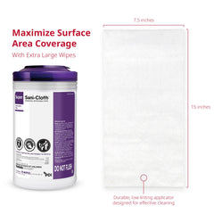PDI Super Sani-Cloth canister holds white liquid-impregnated wipes for disinfection.