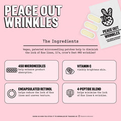 Peace Out patch on cheek illustrating firmer, plumper-looking skin