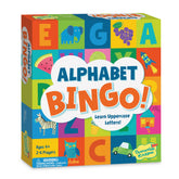 Peaceable Kingdom Alphabet Bingo game cover with colorful letters for early readers.