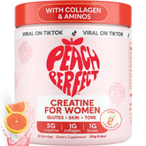 Peach Perfect Creatine Blend for Women bottle with pink lemonade flavor supports workout energy.