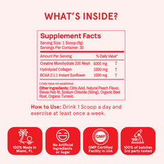 Peach Perfect Creatine powder pink lemonade in a glass for refreshing flavor
