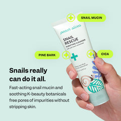Peach Slices Snail Rescue Cleanser removing makeup while preserving skin balance