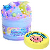 Peachybbies Dreamy Axolotl Cloud Slime jar with fluffy texture and pastel charms for sensory play