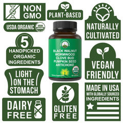 Peak Performance Black Walnut capsules highlight plant-based intestinal support.