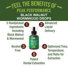 Peak Performance Black Walnut Hull closeup highlighting natural cleansing ingredients