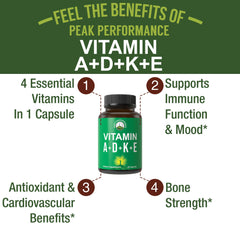 Close-up of Peak Performance D5K capsules highlighting vegan, easy-to-swallow design.